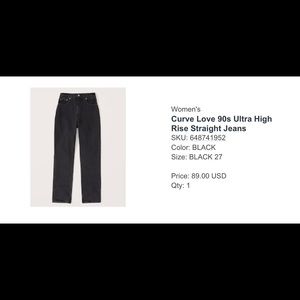 Ambercrombie & Fitch Curve Love 90’s straight Ultra High Rise Jeans Size 27